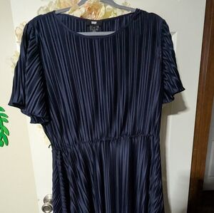 Dkny Blue Pleated Flutter Sleeve Midi Dress